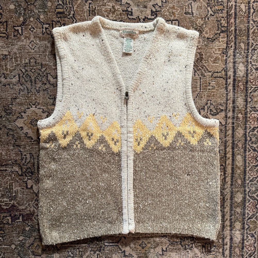 ST JOHN’S BAY Vintage Wool Blend Fair Isle Zip Knit Sweater Vest Medium